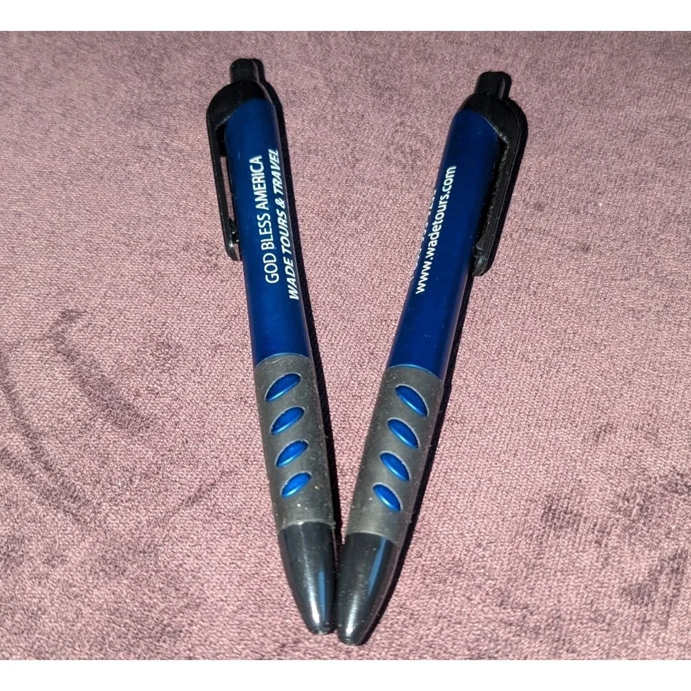 Americana God Bless America‎ Travelcore Wade Tours Promo Pen Lot of 2 Blue Pens